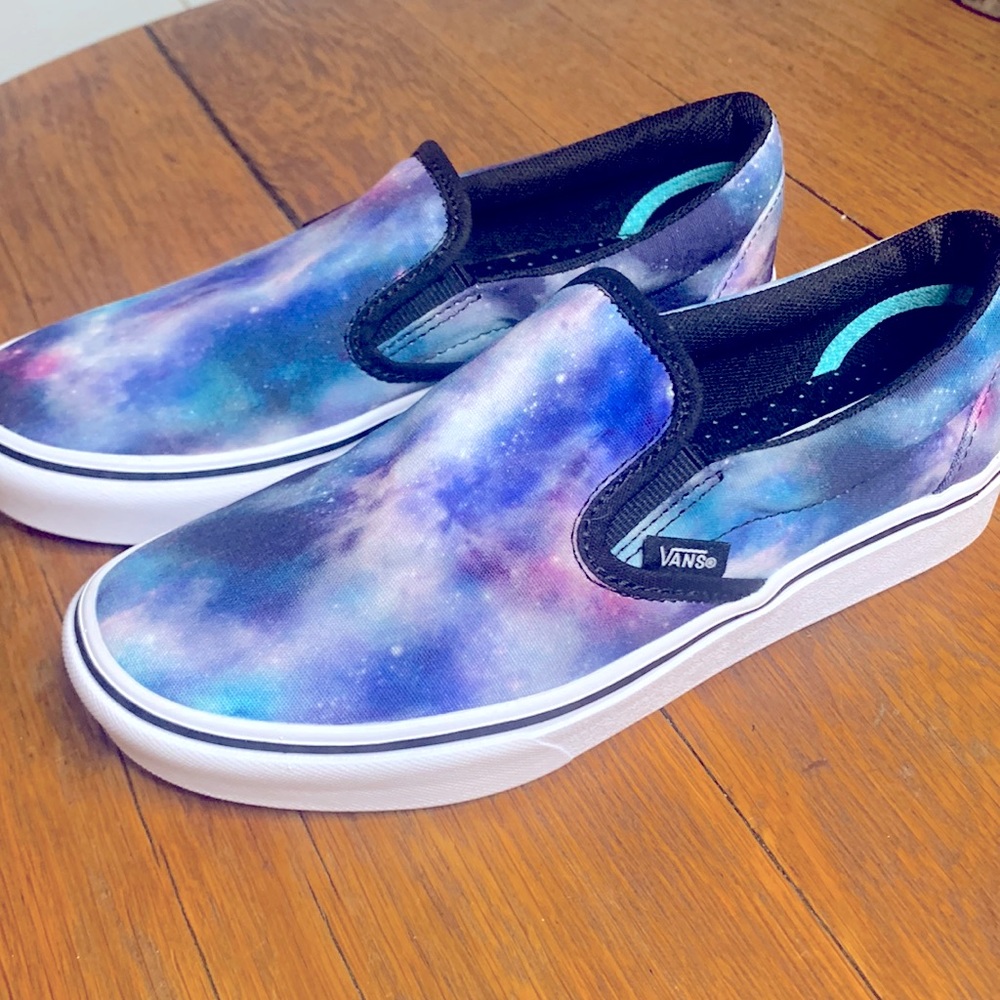Galaxy Vans Slip-ons, size 4, big kids